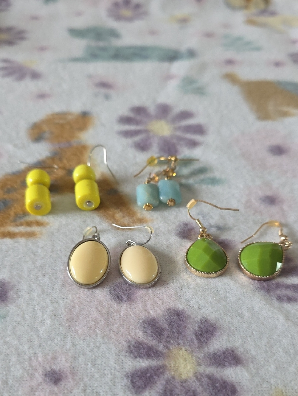 Assorted Women's Dangle Earrings Set in Yellow, Blue, Cream & Green